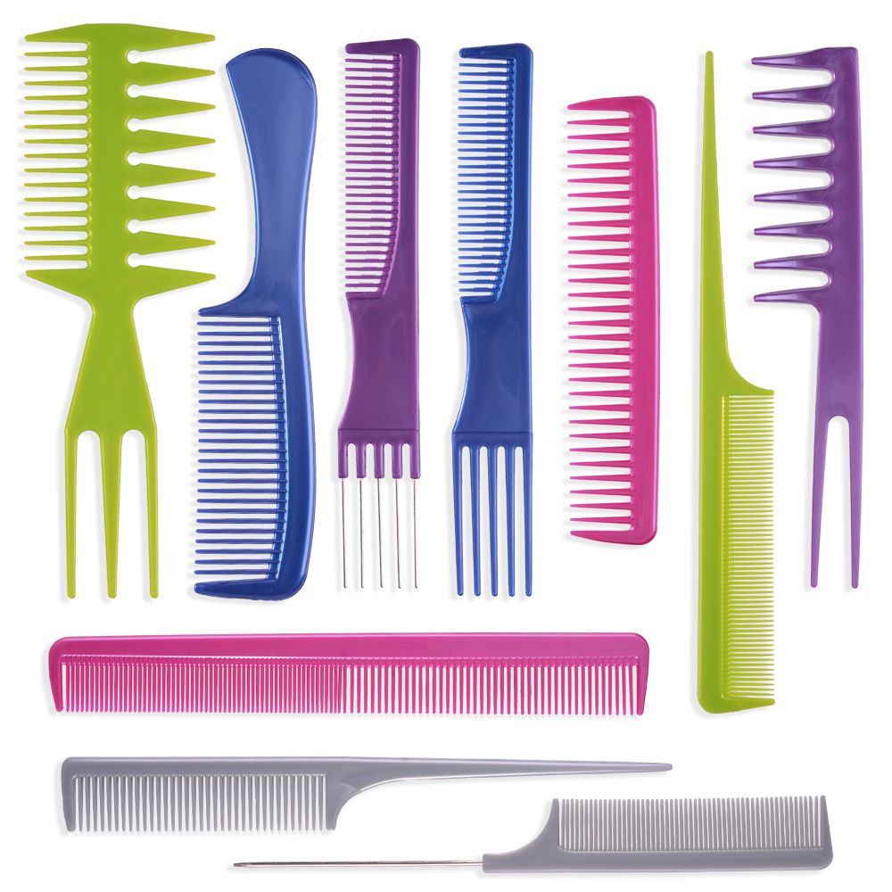 Plastic Hair Comb 10 Pieces Set, Household Anti-static Hair Styling Combs, Portable Hairdressing Combs for Salon and Home Use