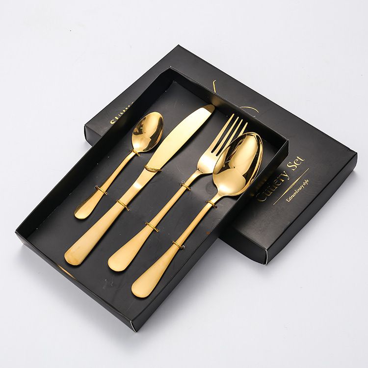 4-piece stainless steel cutlery set, knife, fork and spoon 4-piece gift box setGold
