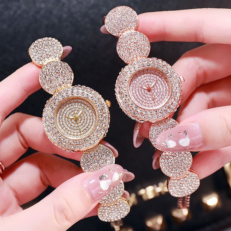 Women Watches Diamond Luxury Watch All-Over Rhinestone Gold Bracelet Watch