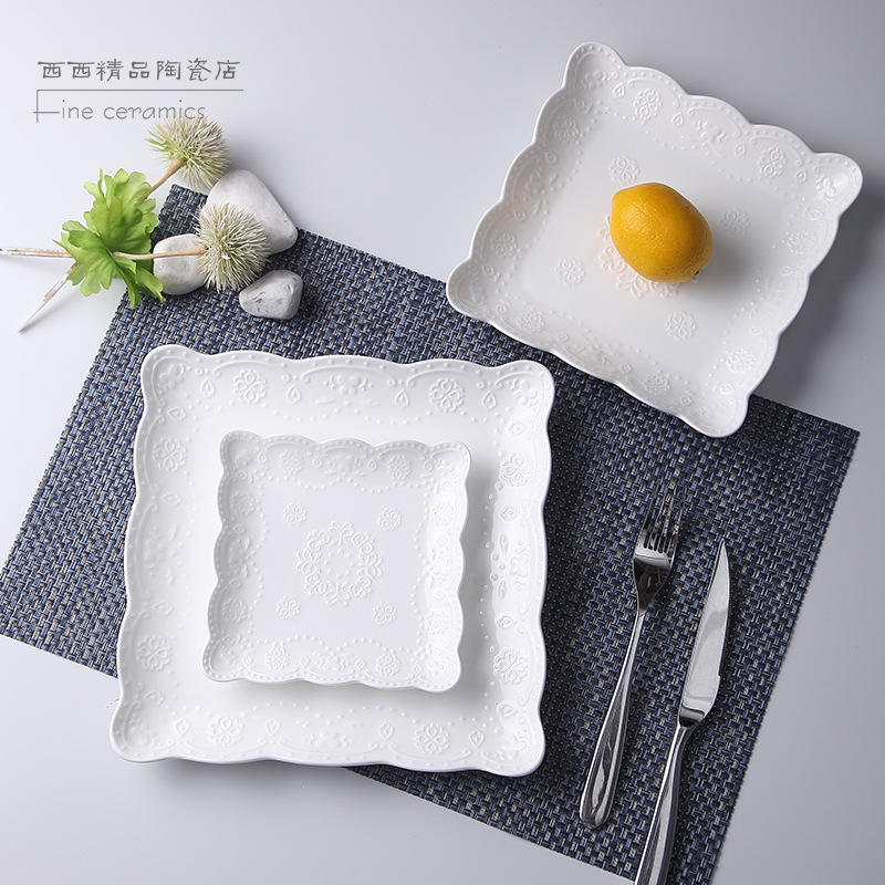 3PCS Simple white ceramic tableware set rice plate three-piece western steak plate fruit dessert plate hotel dessert plate