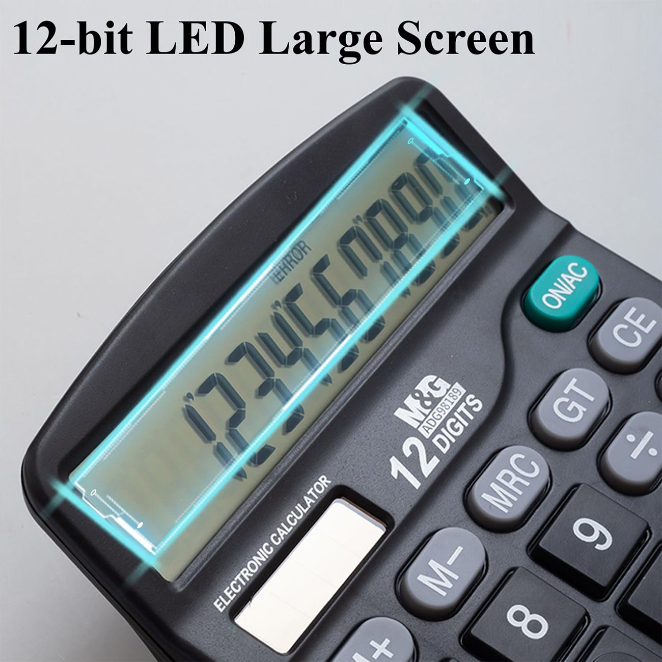 Desk Calculator 12 Digit Office Calculators with Large LCD Display, Dual Solar Power and Battery, Recessed Big Button Calculator for Office Home School (Black)