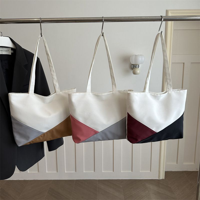 Women's Color Block Tote Bag, 37x28cm Large Capacity Shoulder Bag, Casual Canvas Tote for Work, School & Daily Use
