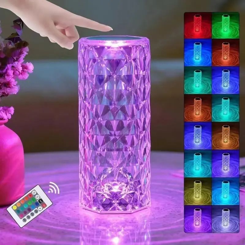 Rose Lamp Crystal Ambient Light, Rechargeable LED Night Light, Romantic Atmosphere Lamp, Creative Bedroom Lamp, Internet-famous LED Lamp for Bedroom