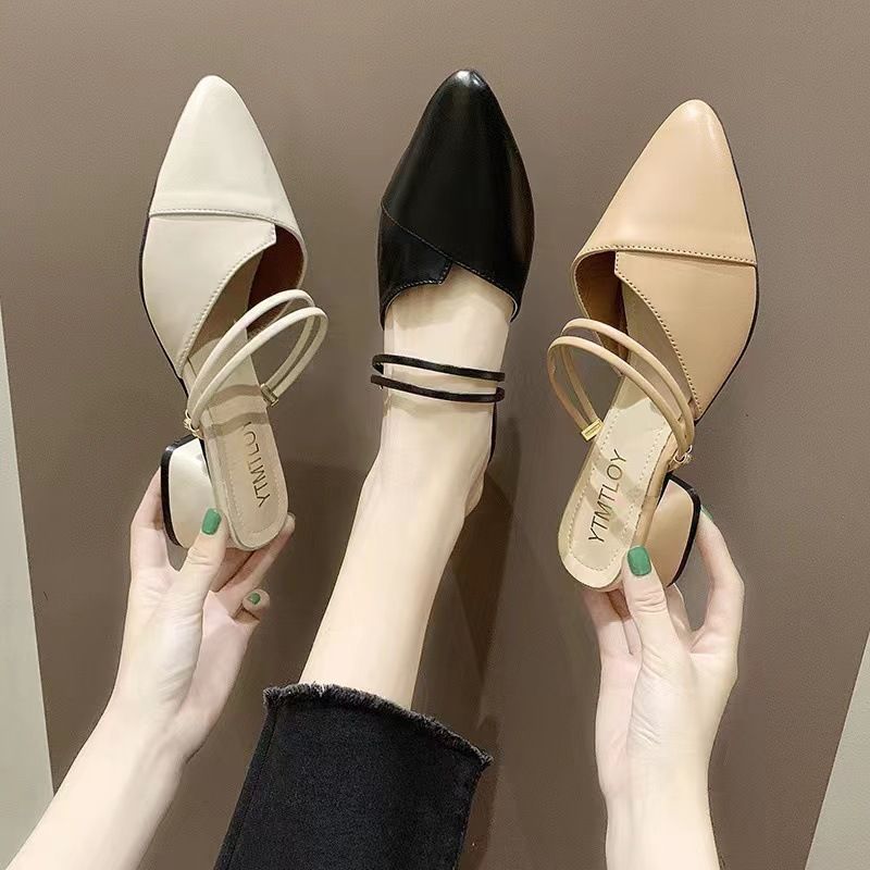 Thick heels Flip-flops women OUTERwear Slippers 2025 New Korean style two-wear CAP High heels half flip-flops women