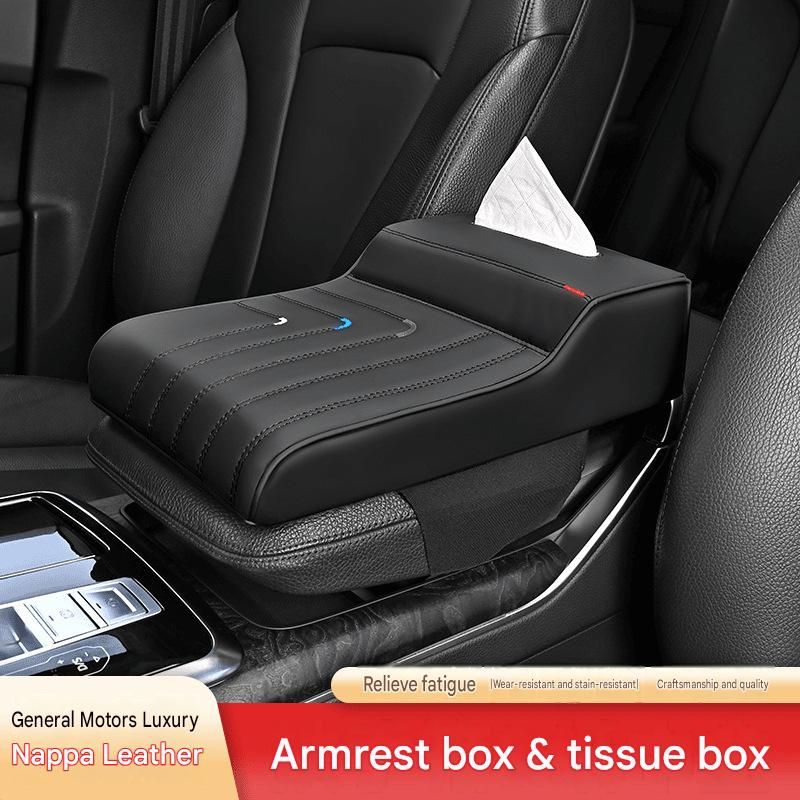Memory Foam Car Center Armrest Heightening Cushion with Tissue Box Holder, Armrest Protective Cover Pad, Decorative Auto Interior Accessories