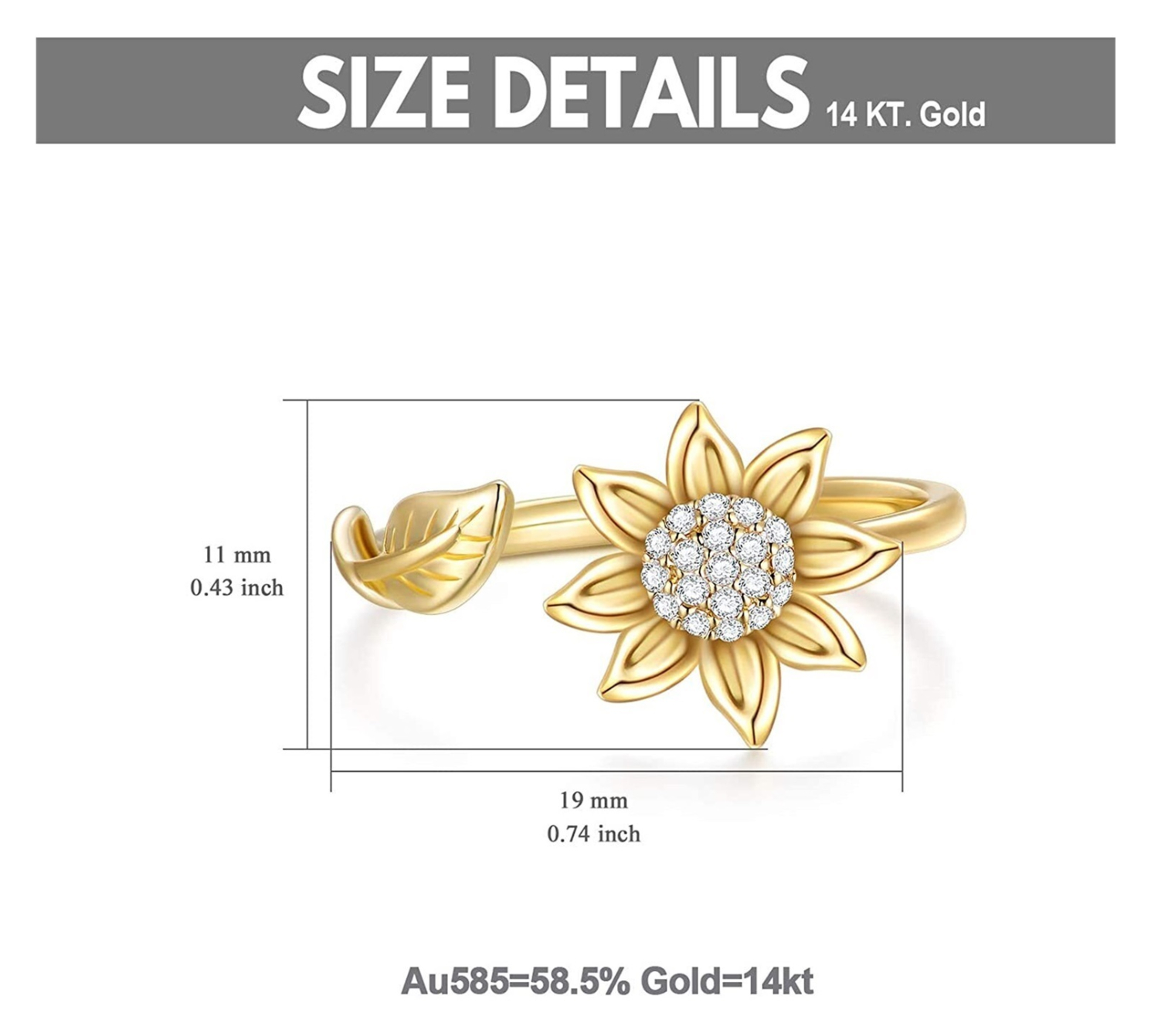 Solid 14K Gold Sunflower Rings for Women Flower Engagement Rings, You are May Sunshine Rings Jewelry Gifts for Wife, Mom, Mother's Day, Anniversary