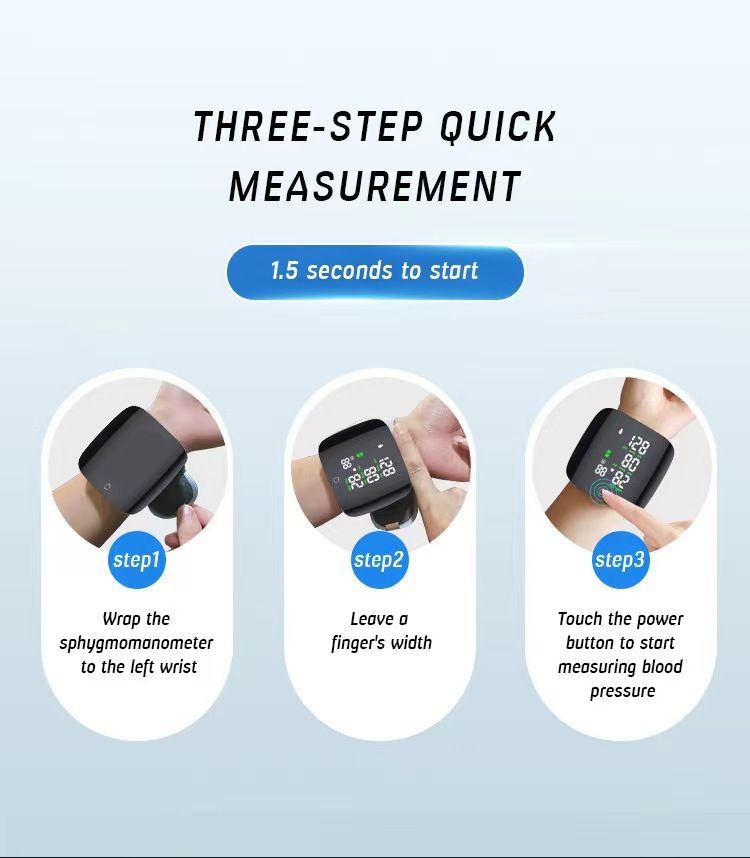 Wrist Type Electronic Blood Pressure Monitor, Fully Automatic Intelligent BP Measuring Device, Rechargeable Touch Control Blood Pressure Tester
