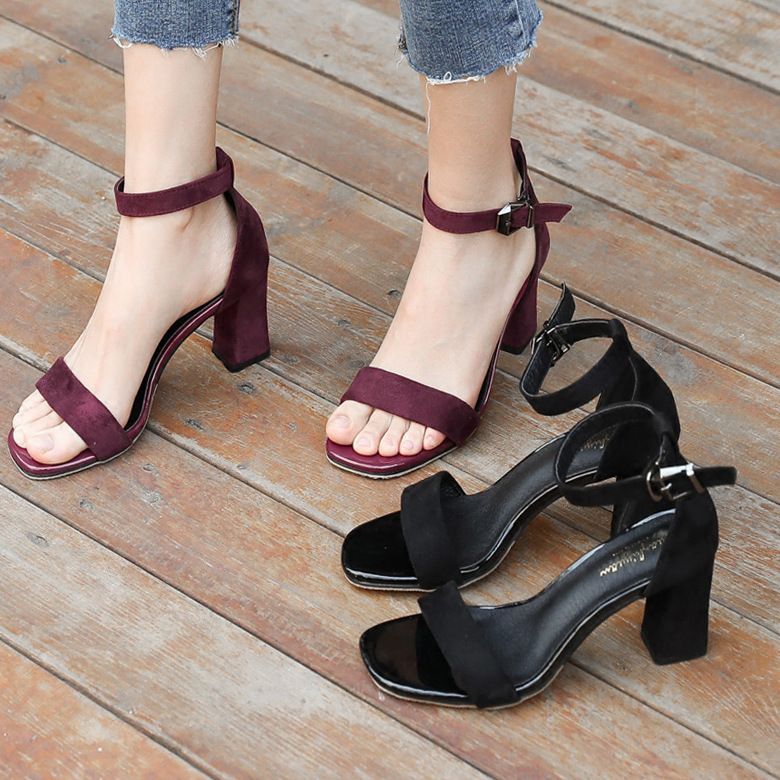 318 Women Latest Summer Square Toe Strap Ladies Shoes Women's Heels Pumps Dress Sandals Shoes Sandal