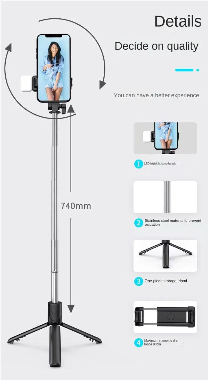 R1s mobile phone selfie stick portable integrated Bluetooth remote control fill light live telescopic mobile phone bracket