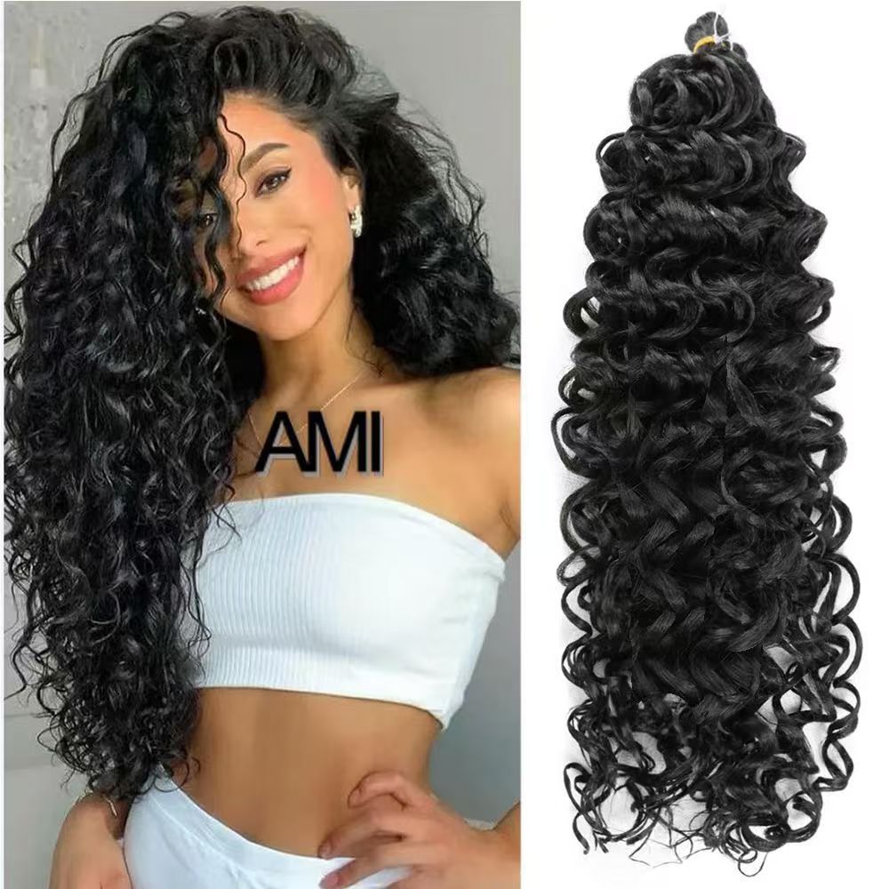 Wig Latin American curly wig big curly Hawaiian curly crochet braided fluffy gradient color hair extension water ripple wave curlBlack