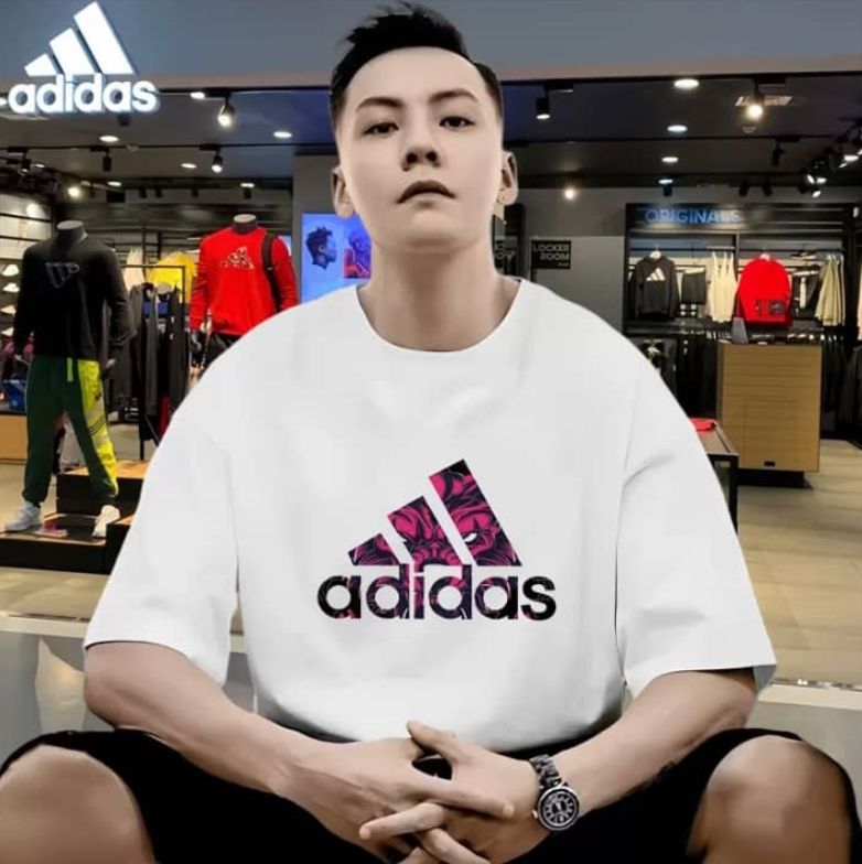 100% cotton unisex customized Adidas red and black color drop paint design graphics front printed Plastisol Heat Iron logo Short sleeve casual t-shirt