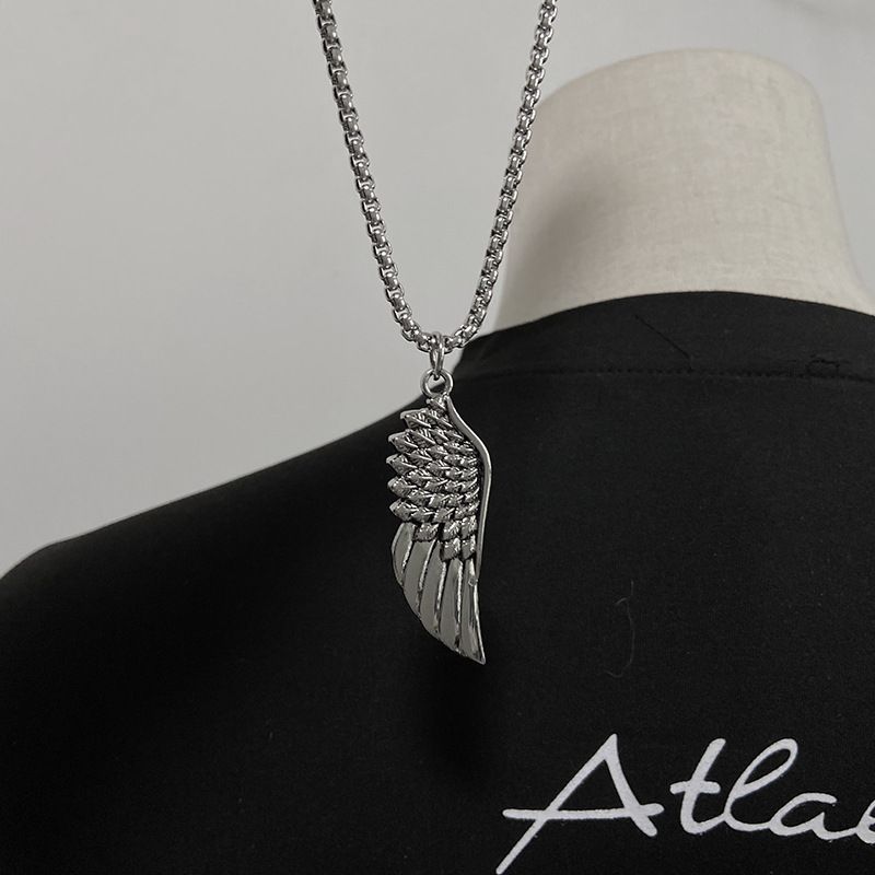 New trendy hip-hop necklace, angel half wing pendant, street accessories men women unisex necklace