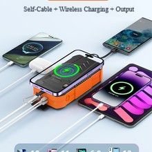 40000 mAh solar powered hand crank charger with built-in cable wireless charging PD 22.5W fast charging mobile power bank
