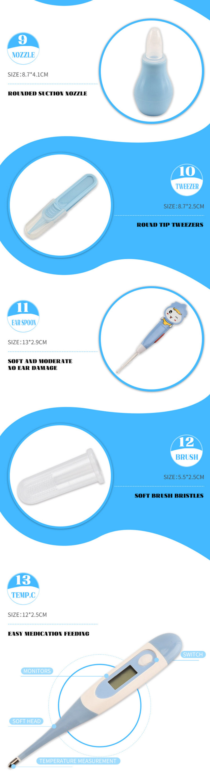 xh01 13PCS/Set Baby Health Care Newborn Baby Nail Hair Thermometer Grooming Brush Kit Care Baby Essentials Newborn Material Safety
