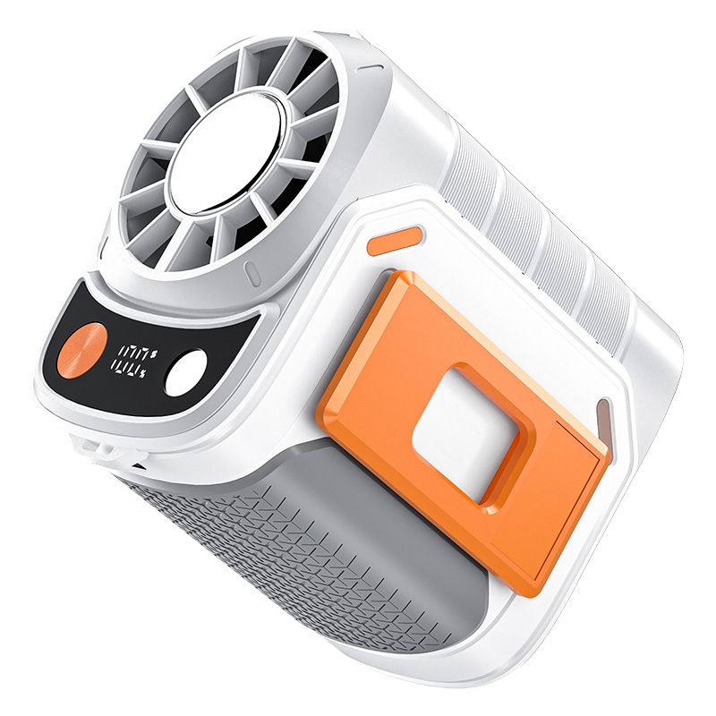 Portable belt air conditioning fan, rechargeable 3-in-1 semiconductor cooling hanging belt fan, equipped with 6000mAh battery and flashlight, three wind speeds, digital display, suitable for construction sites, outdoor, farms, fishing, camping