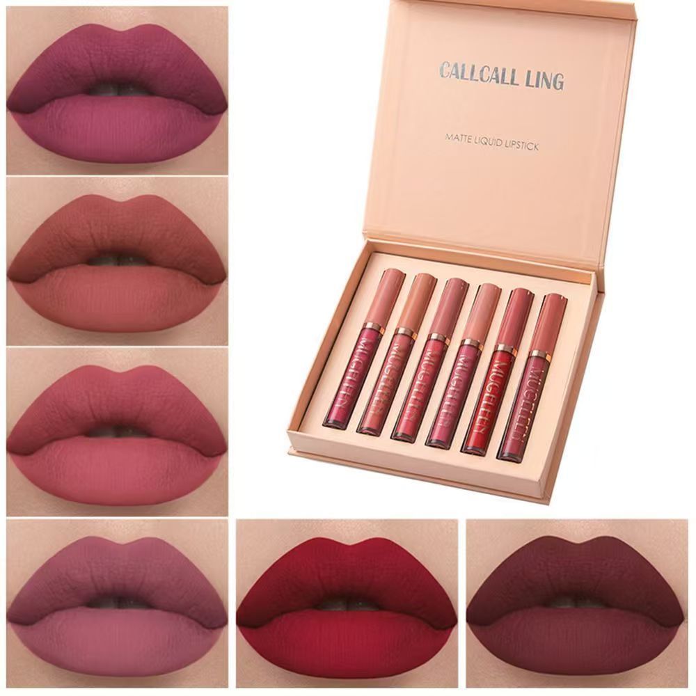 6 matte lip gloss gift box set matte velvet non stick cup lip gloss European and American liquid lipstick waterproof and durable