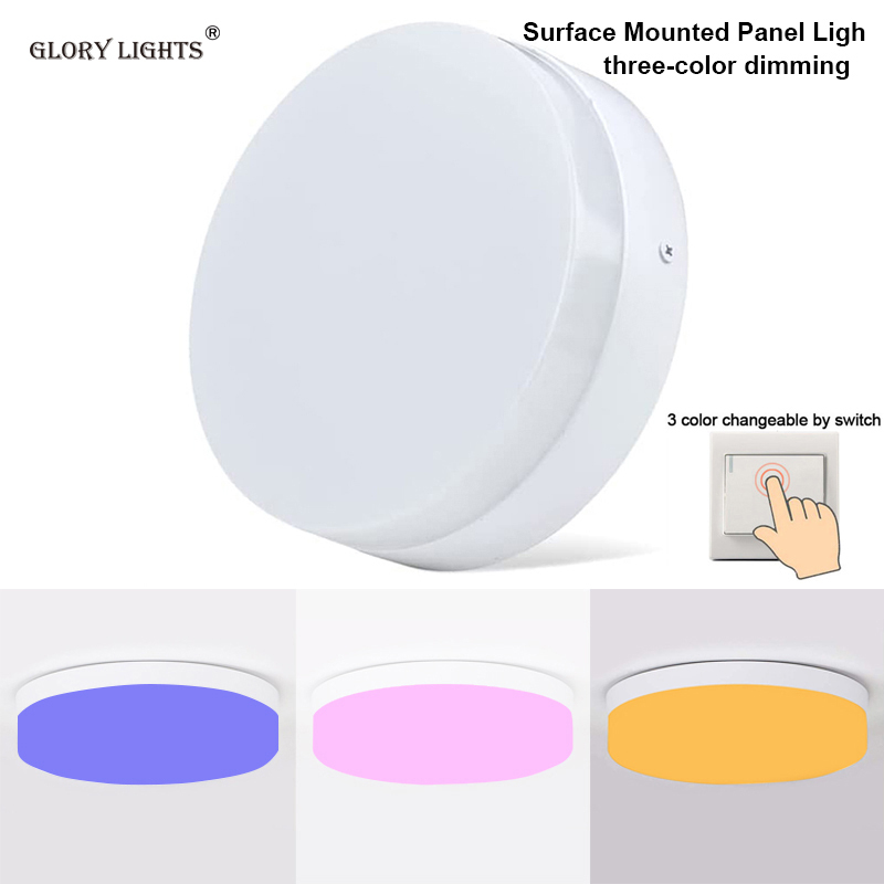  40pcs Glory lights 24W Warm + white warm + blue Triple Dimmable LED Surface Mount Panel Light, LED Ceiling Light Closet Ceiling Fixture for Laundry Room, Hallway, Bedroom, Basement, Kitchen Modern Round Lighting Fixture 