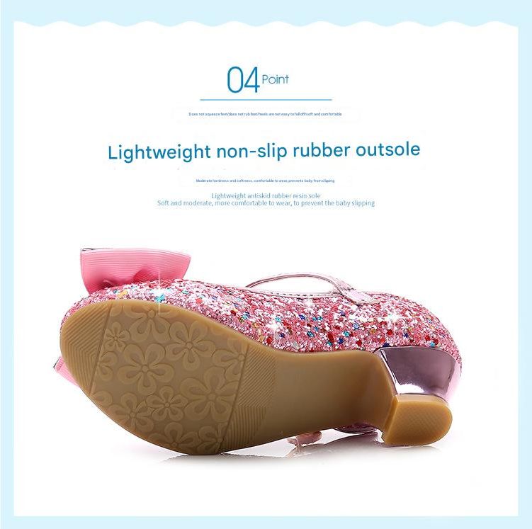 Dress Shoes Autumn New Girls' Small High-Heeled Leather Shoes Sparkling Shoe upper with Bow Decoration for Children's Dance Shoes