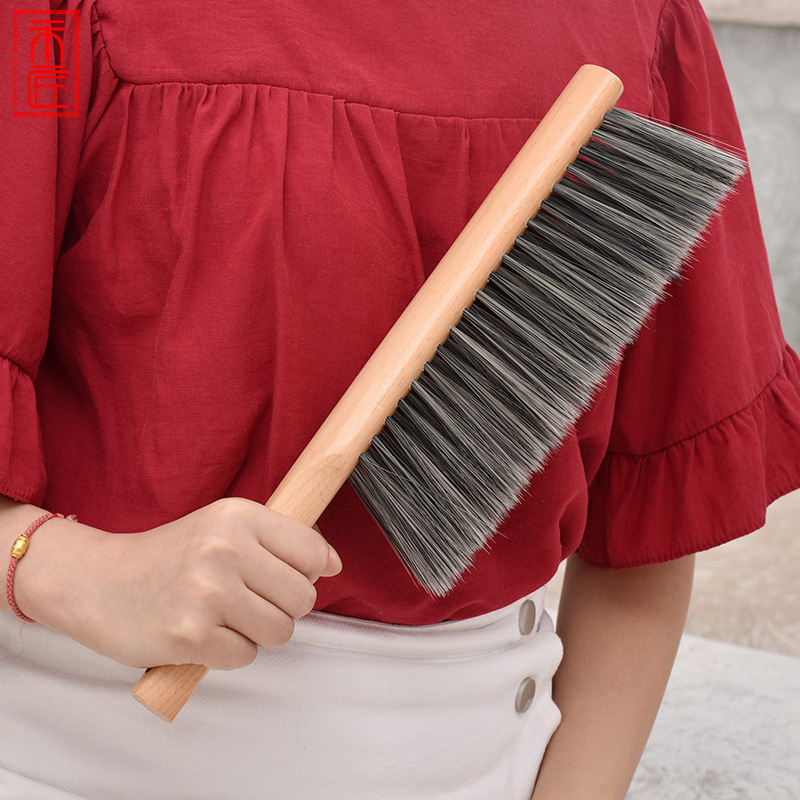 1559 Hand Broom Soft Hair Cleaning Brushes-Soft Bristles Dusting Brush for Cleaning Car/Bed/Couch/Draft/Garden/Furniture/Clothes,Wooden Handle