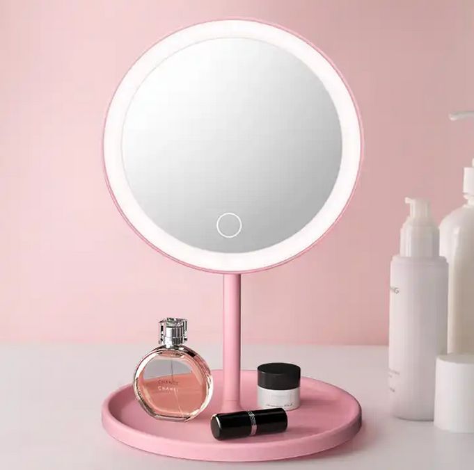 Table Desktop Makeup Mirror Portable Vanity Cosmetic Makeup Mirror With LED lights and Magnification - 3 Lighting Modes Dimmable 90 Degree Rotation Touch Screen