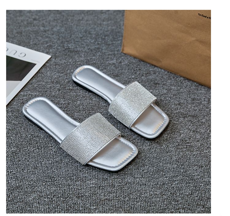 Square head flat flat comfortable slippers 2024 new women's drag outside to wear Europe and the United States large size leisure beach sandals 993
