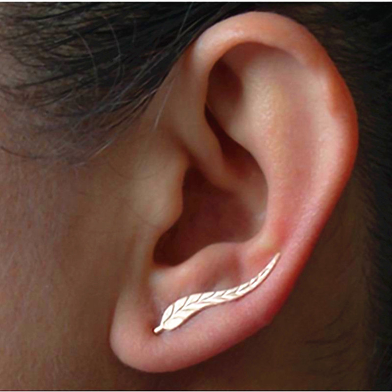 e02 Zircon Leaf Decor Stud Earrings