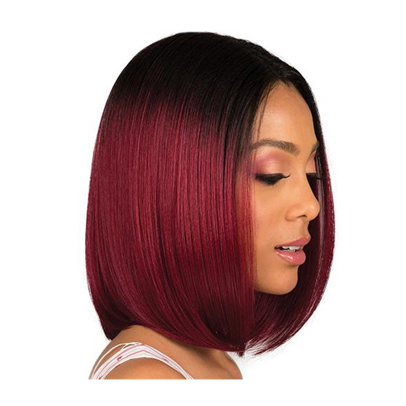 Short Bobo Wig for Black Women Girl Synthetic Wigs Black and Green Red Wig For Cosplay Party Daily Use Heat Resistant Fiber