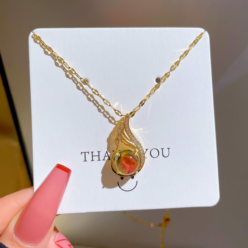 Light Luxury Micro Pave Wing Pendant Necklace For Women, Gradient Color Round Crystal Clavicle Chain, Niche Elegant Fashion Jewelry Gift For Daily Dating Party Wear
