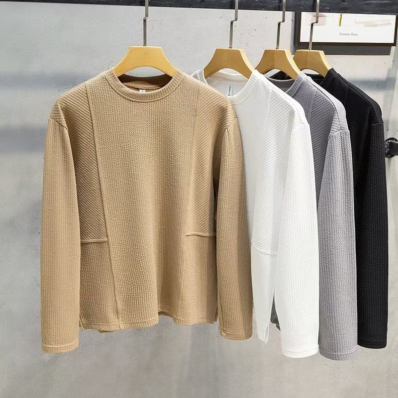 QS-T63 Oversize Tops for Men Unicolor Male T-Shirts Baggy Plain Big Size Long Sleeve Pullover Aesthetic Clothes