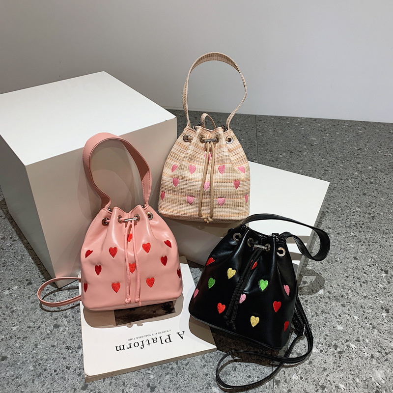 9053 Fashion Spring and Summer Heart Shape Candy Color Leather Bucket Bag Purses and Handbags Hand Bag for Women Shoulder Bags