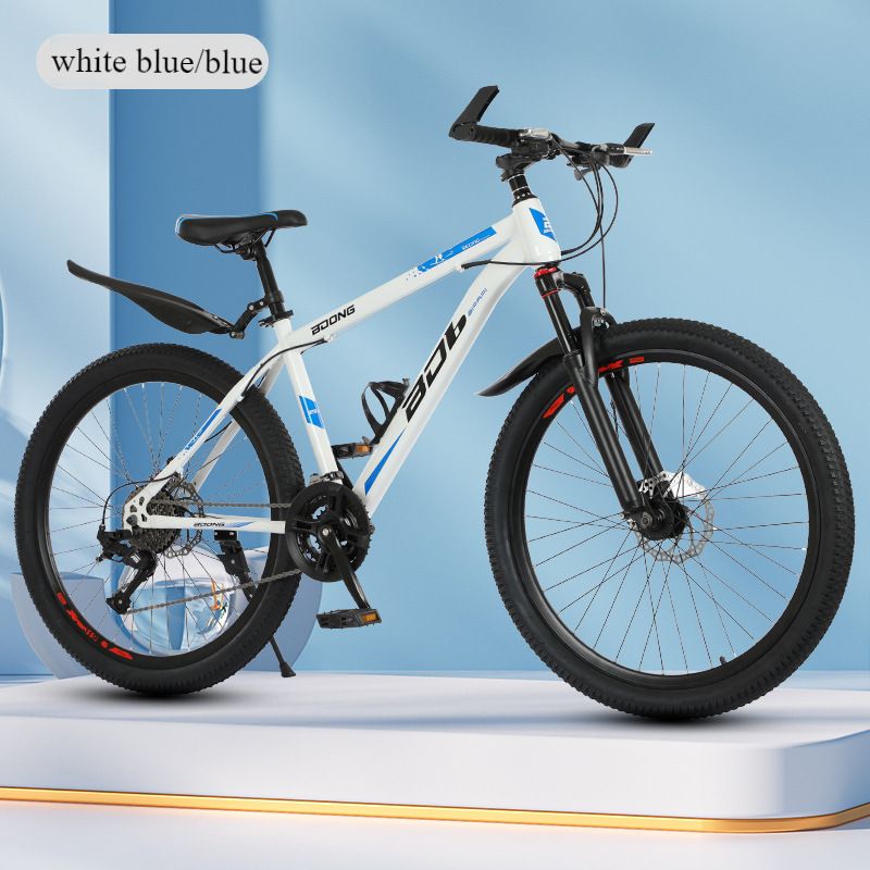 Mountain bike adult 24-inch 26-inch men's variable-speed mountain bike 27-speed men's off-road bicycleWhite and blue 27-speed 