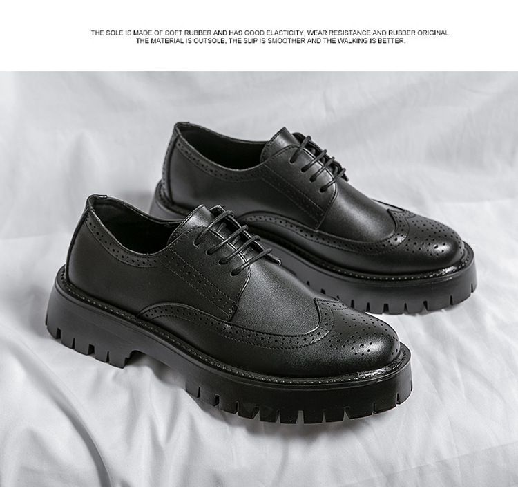 Spring and Autumn's new Bullock big head leather shoes, low-top outdoor lace-up casual shoes for teenagers, thick-soled fashionable men's shoes