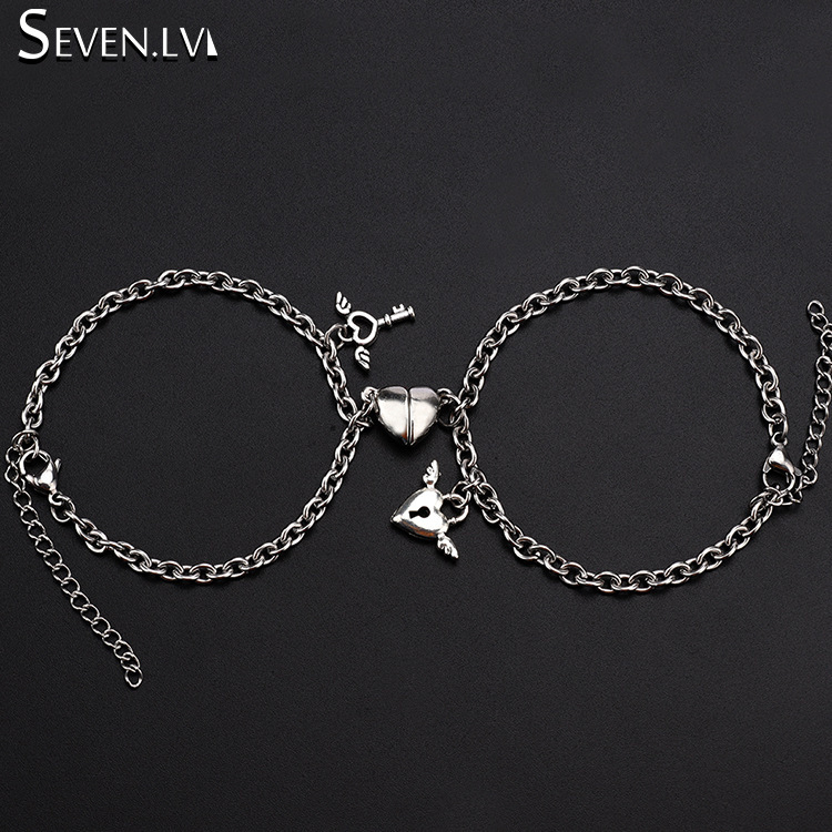 CO-006 Fashion Trend Silver Plated Heart Brass Copper Alloy Simple Adjustable Romantic Bracelet For Couples