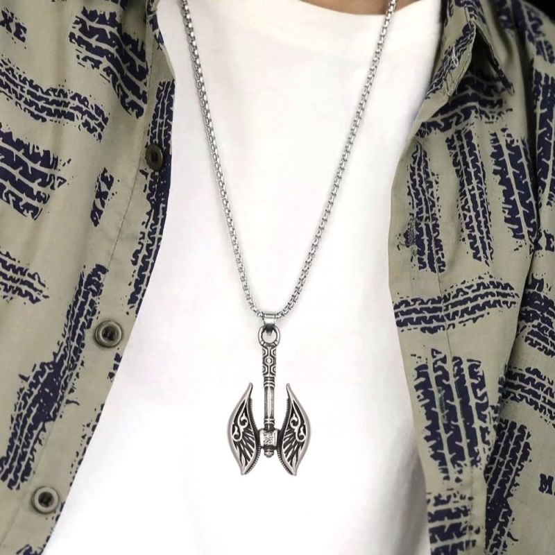Necklace ，Titanium steel necklace, double axe Viking necklace, Gothic axe, pendant necklace