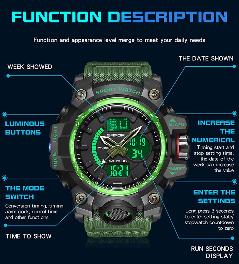 Sunda's new 3132 electronic teen student watch fashion trend Cool men's watch

