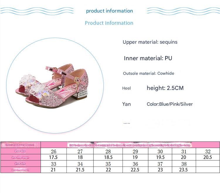 Dress Shoes Girls' High-Heeled Sandals Summer New Children's Crystal Shoes Children's Soft Soled Snow Princess Shoes