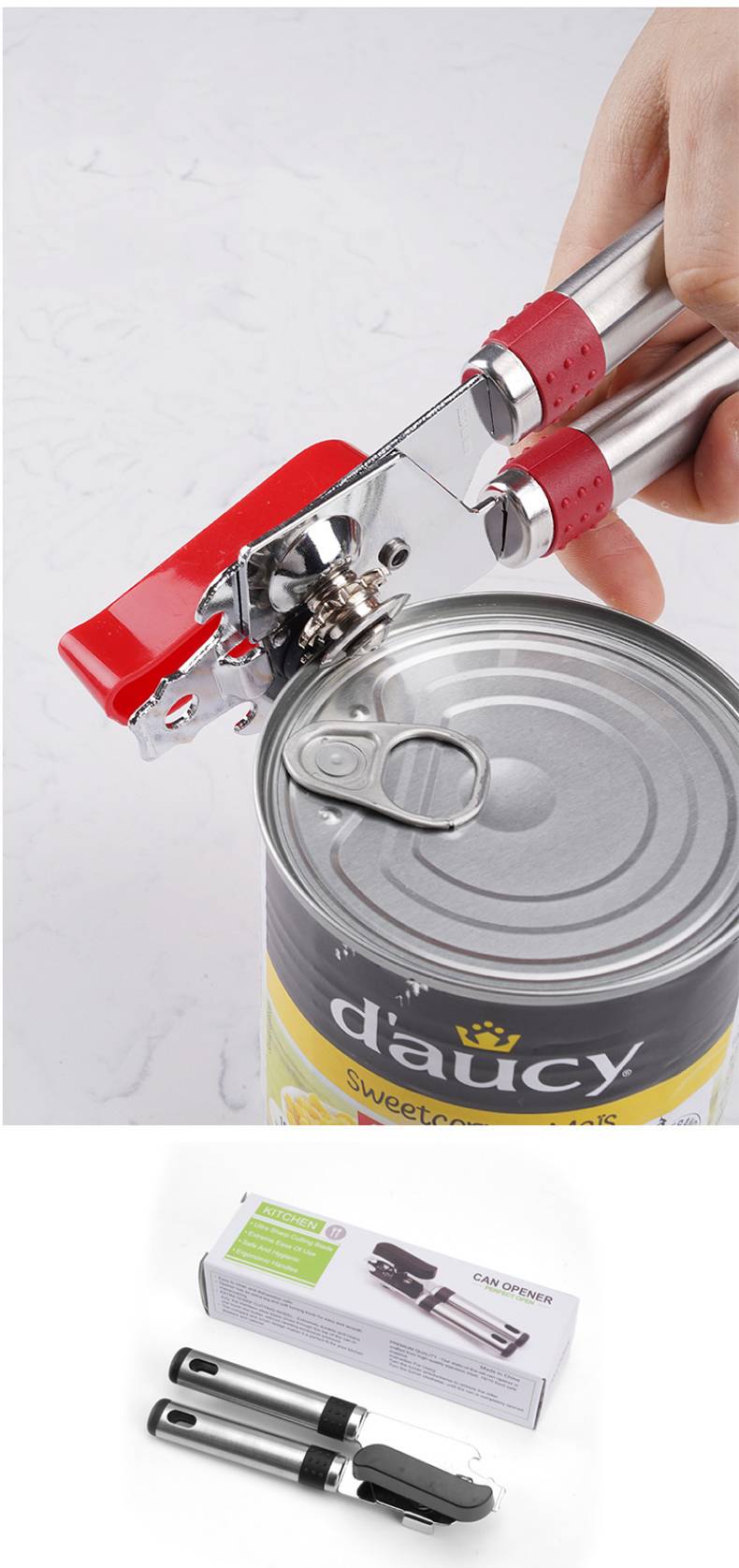 Can Opener Manual, Handheld Strong Heavy Duty Can Opener, Anti-Slip Hand Grip, Stainless Steel Sharp Blade, Ergonomic and Easy to Use, with Large