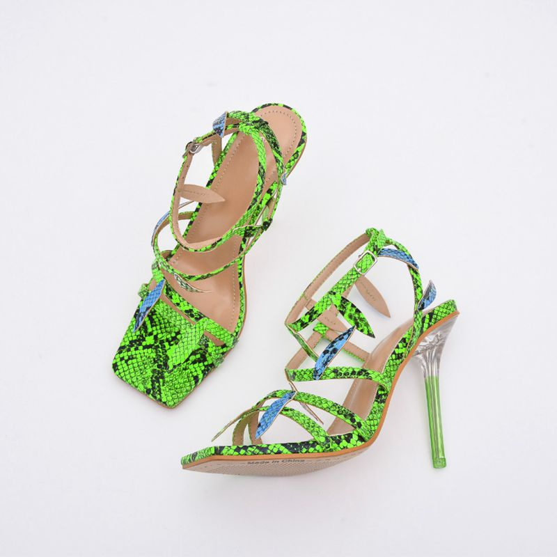 101-3 Green Leaf Crystal Heel High Heels