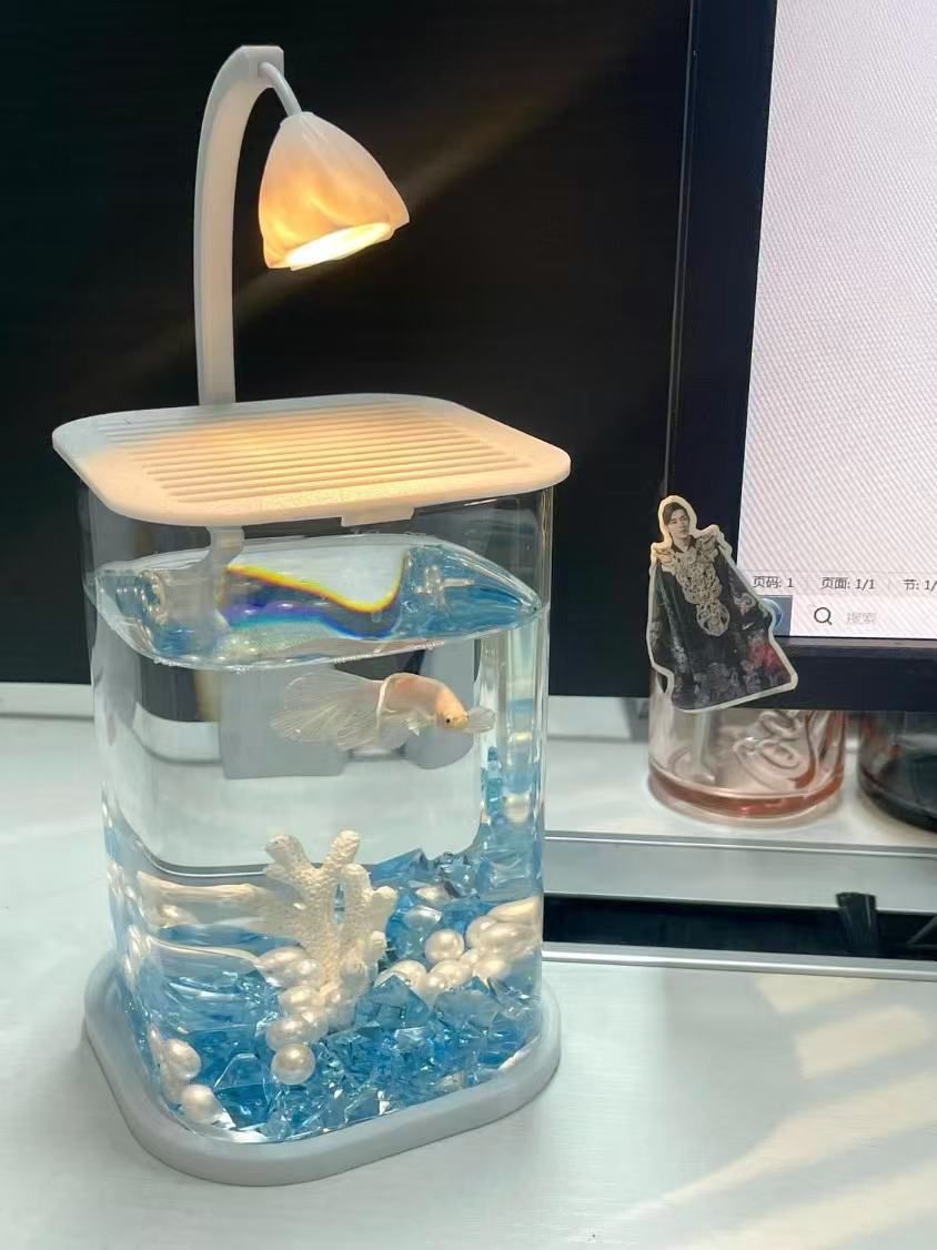 Glass small fish tank ice crystal stone desktop creative ecological fish tank pearl broken diamond landscape tank decoration landscaping full set