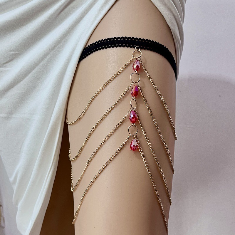 Female crystal leg chain apparel anklet jewelry CRRshop free shipping best sell women European and American trend multi-layer crystal leg chain for women's personality chain, red crystal elastic leg chain for street photography, exaggerated body chain