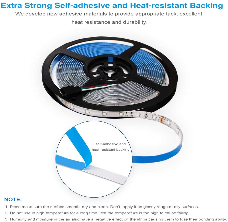 Tospino 5M Led Light Strip IP65 Waterproof RGB Flexible Light Strip Kit with 24 Key IR Remote RGB Controller, Strengthen 3M Tape, 12V 5A Power Supply (RGB)