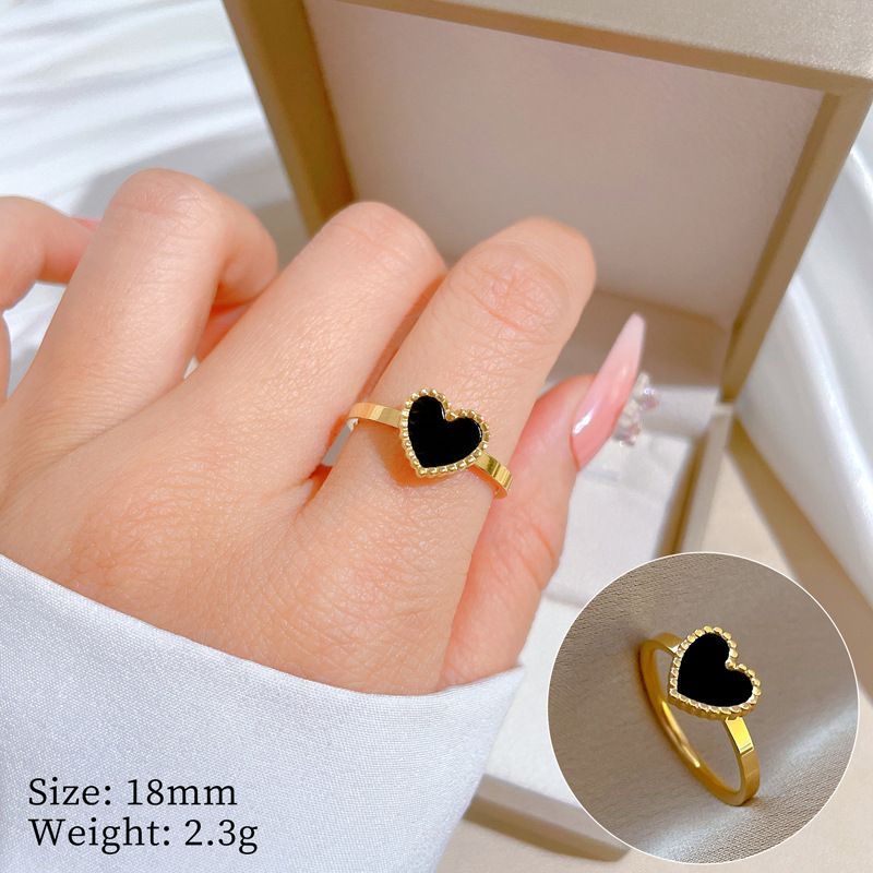 Minimalist Cool Style Black White Enamel Four Leaf Clover Titanium Steel Finger Ring Gold Plated Anti-rust Thin Band Trendy Ins Unisex Statement Index Ring Lightweight Stackable Jewelry Gift For Men Women Daily Club Party Dating Accessory
