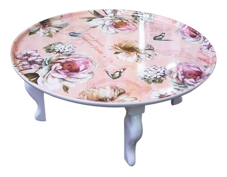 Multifunctional Folding Plastic Breakfast in Bed Round Tray Floral Design Portable Table