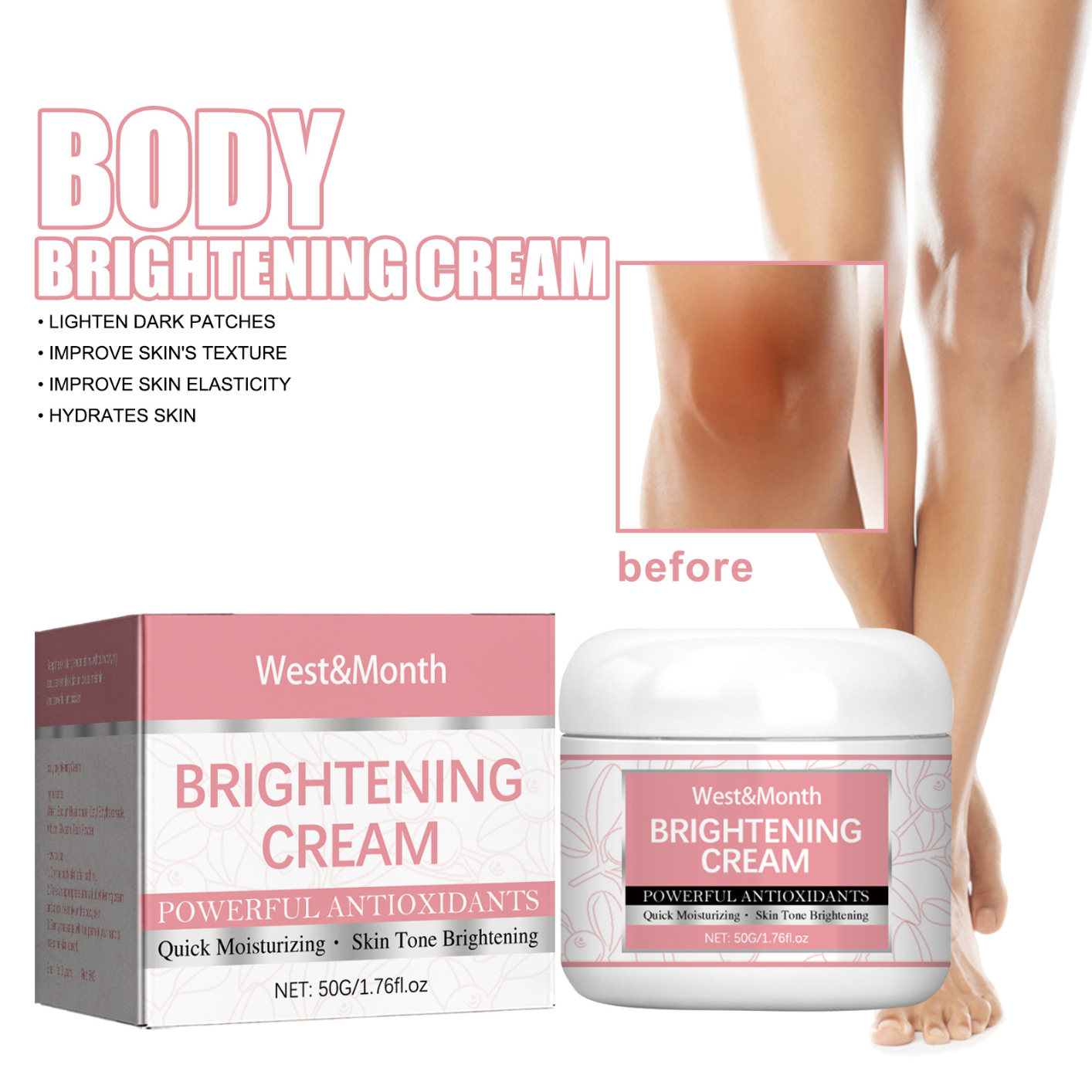 West&Month Whitening Cream For Body Fade Pigment Melanin Brighten Intimate Areas Underarm Knee Dark Skin Bleaching Removal Dark Spot Cream