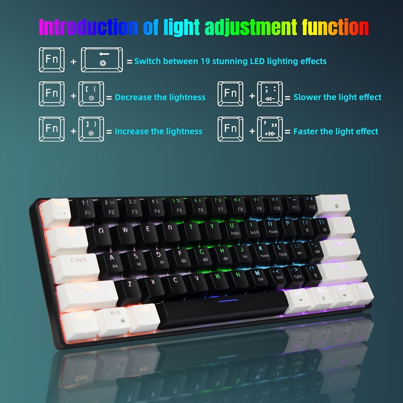 Green shaft 61 keys computer keyboard office portable compact wired 6 game mini RGB light-emitting gaming mechanical keyboard