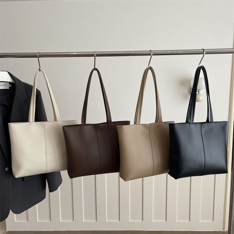 Women's Soft PU Leather Tote Bag, Large Capacity Minimalist Shoulder Handbag, Versatile Commuter & Everyday Bag in 4 Neutral Colors

