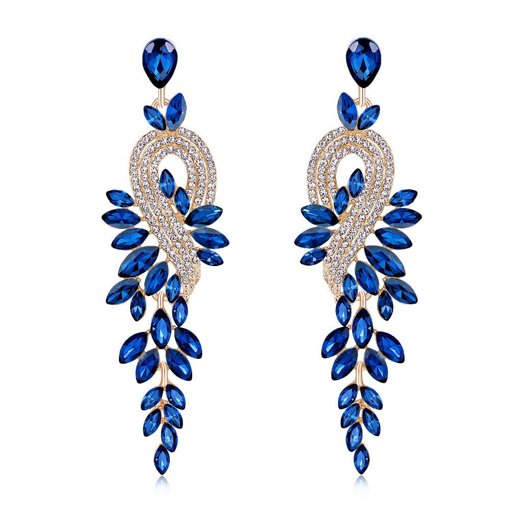 BA389 Women's Wedding Bridal Crystal Multi Marquise-Shape Leaf Cluster Chandelier Dangle Earrings
