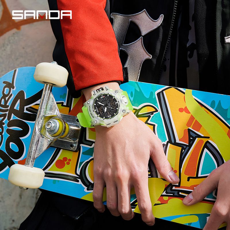 Three new green light light electronic alarm clock multi-functional men's watch fashion trend Korean version waterproof shock-proof transparent watch