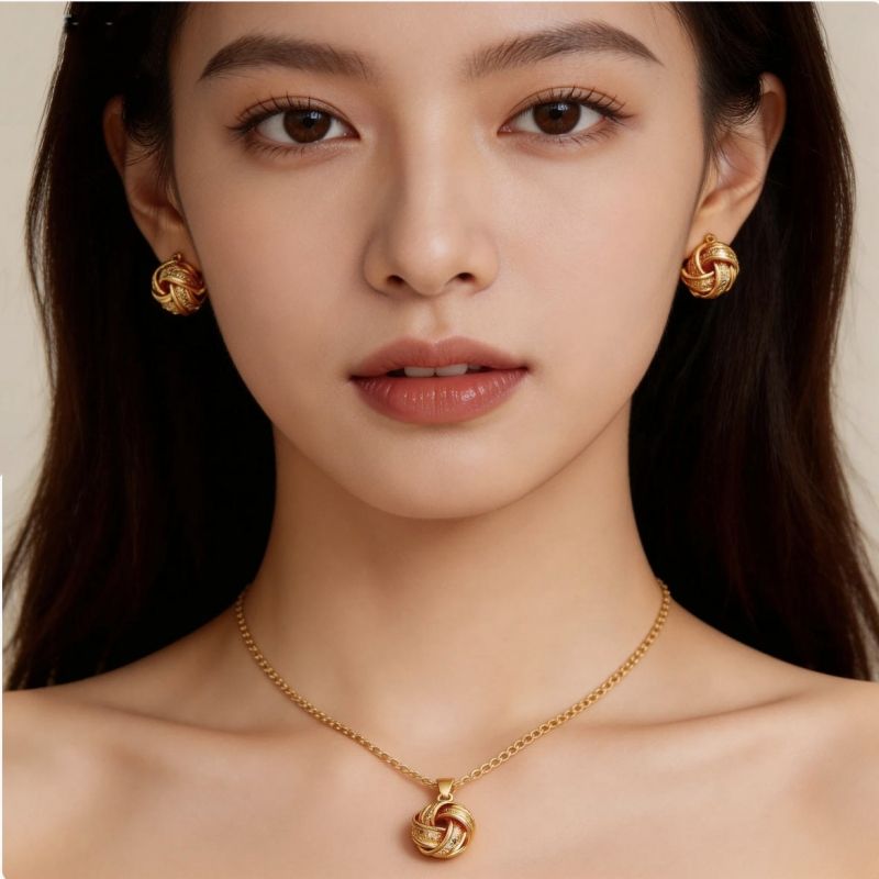 Ring necklace earring set Pearl studded diamond necklace Double layer bead chain CRRSHOP free shipping