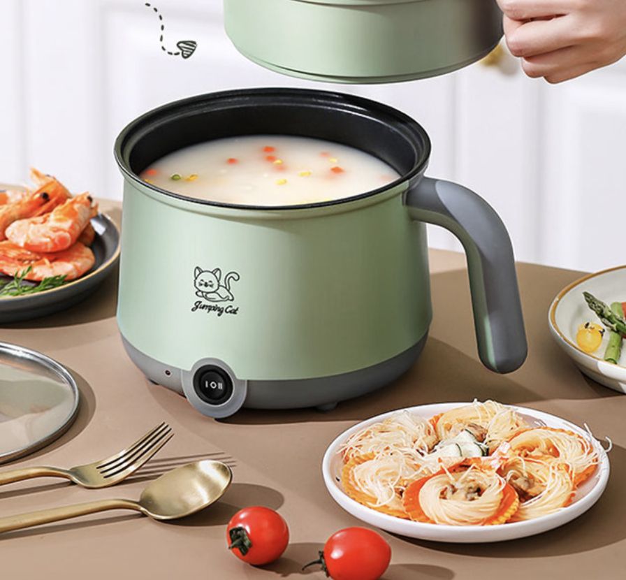 Electric Hot Pot Mini Non-stick Pot Fry Pan Electric Cooker with Plastic Steamer Dormitory Student Noodle Pot Home Electric Steamer Double-layers Egg Cooker Multi-functional Pot for Cooking Soup Rice Porridge Stewpot Kitchen Small Appliance